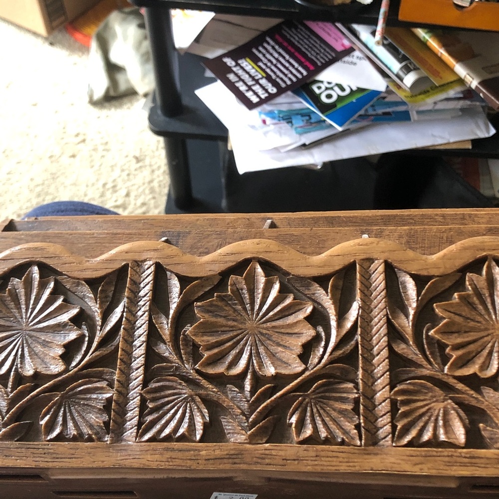 Hand-Carved Wooden Box with Floral Motif - Brown